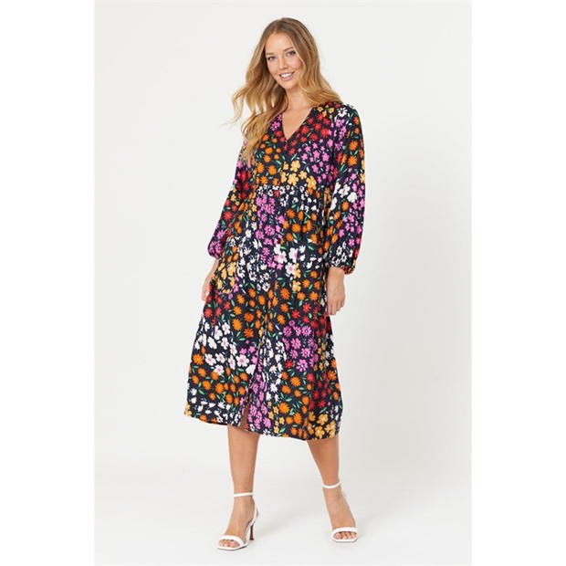 Be You Patchwork Floral Midi Dress