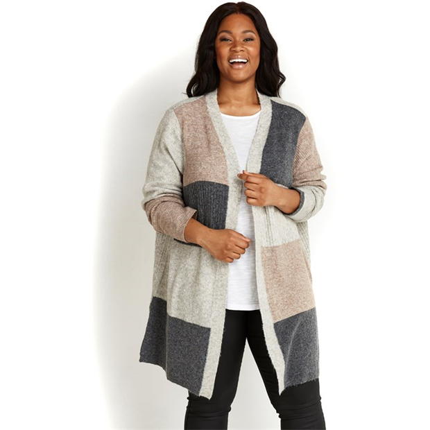 Evans Stripe Knitted Patchwork Cardigan