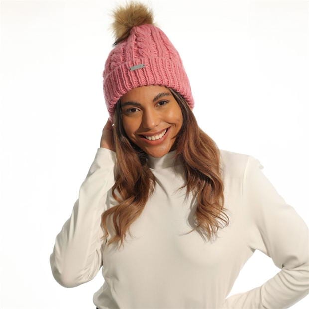 Island Green Golf Faux Fur Pom Pom Fleeced Beanie Hat Ladies