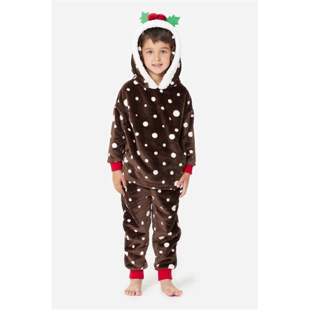 Be You Unisex Kids Christmas Pudding Hoodie Pyjama Set