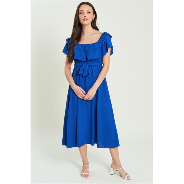 Be You Frill Bardot Belted Midaxi Dress