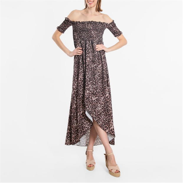 Be You Bardot Shirred Midi Dress