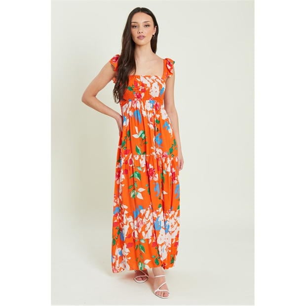 Be You Frill Shoulder Tier Maxi Dress