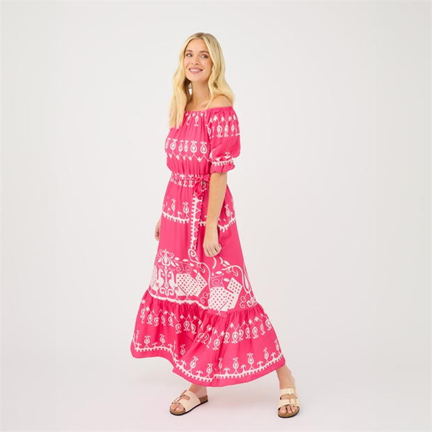 Be You Printed Batik Bardot Maxi Dress