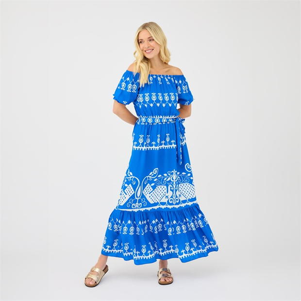 Be You Printed Batik Bardot Maxi Dress