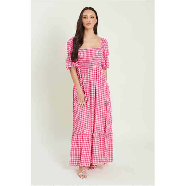 Be You Shirred Puff Sleeve Midi Dress