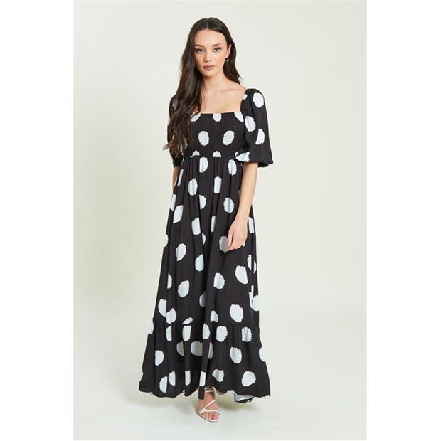 Be You Shirred Puff Sleeve Midi Dress