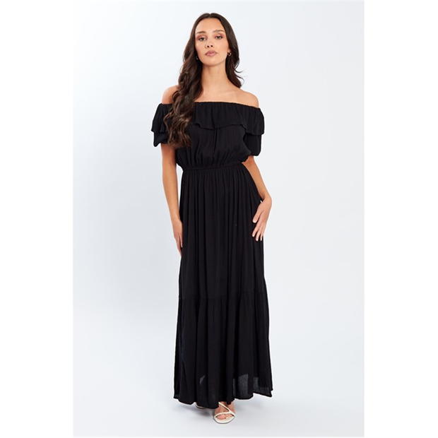 Be You Bardot Crinkle Maxi Dress