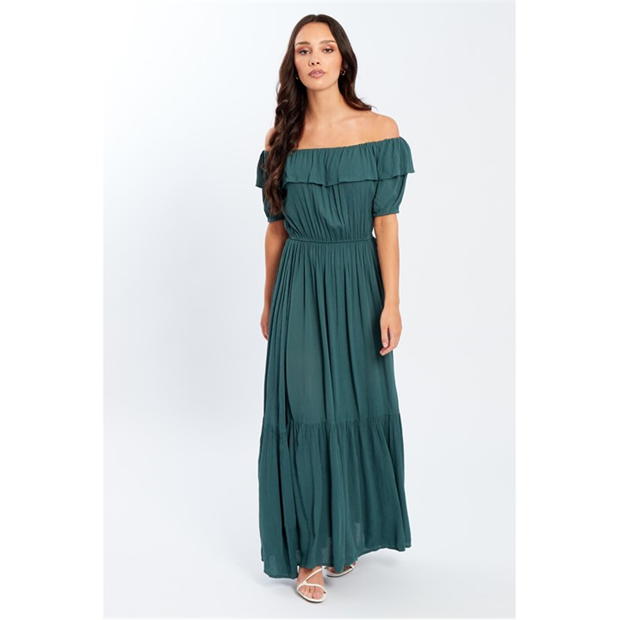 Be You Bardot Crinkle Maxi Dress