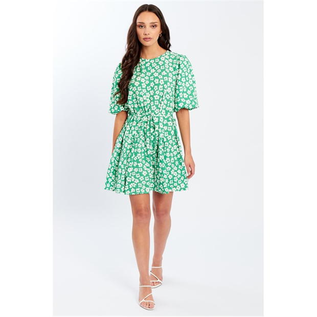 Be You Puff Slv Tie Waist Dress