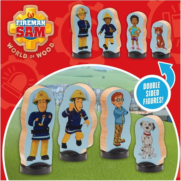 Fireman Sam Sam Pack of 4 Wooden Double-Sided Fireman Sam Figures